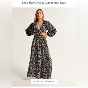 Abercrombie Long-Sleeve Plunge Cutout Maxi Dress